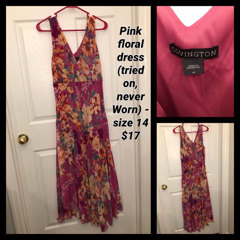 Pink floral full length dress- Size 14